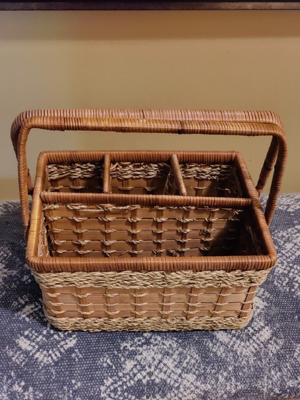 Woven Rattan Organizer Basket with Handle - Natural Brown
